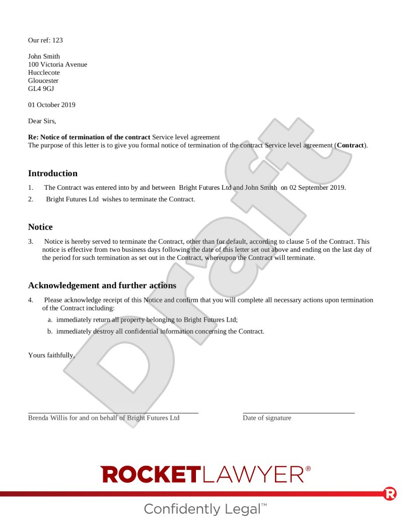 Letter Ending a Contract | Template & FAQs - Rocket Lawyer UK